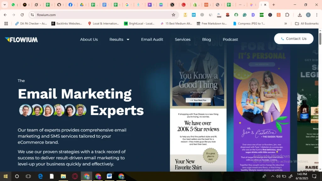 Homepage of Flowium showcasing their expert email marketing services for eCommerce brands.